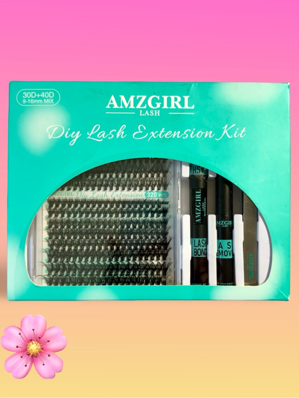 AMZGIRL DIY Lash Extension Kit - 320Pcs Cluster Lashes, Bond/Seal/Remover